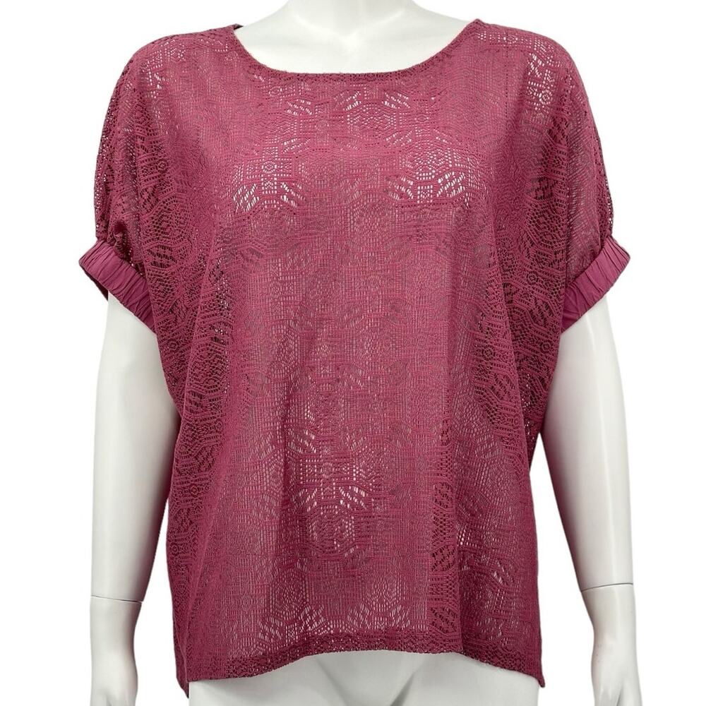 Akemi + Kin‎ Anthropologie Top Womens XS Small Bratton Lace Mauve Oversized Boho